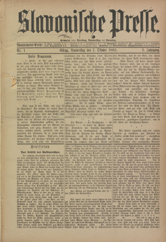 Slavonische Presse, 1885